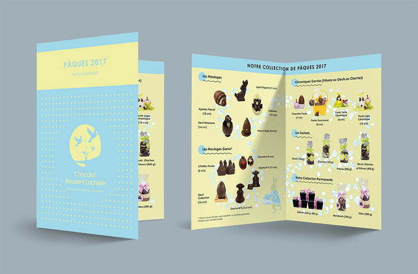 flyer chocolat beussent lachelle paques 2017 catalogue produits brochure commerciale julie politi graphiste graphisme print