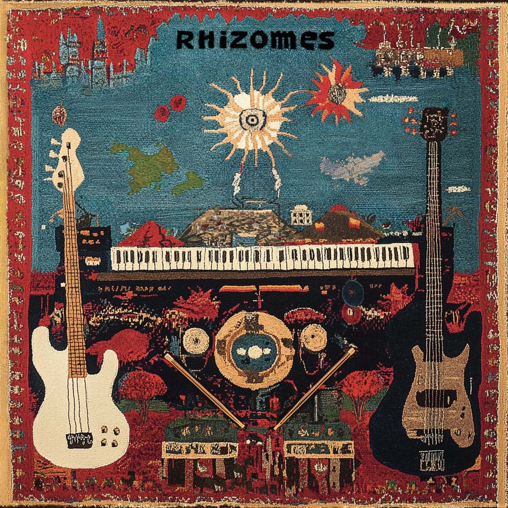 rhizomes creation visuel tapis Julie Politi graphisme direction artistique disque musique groupe musiciens EP cover war rugs