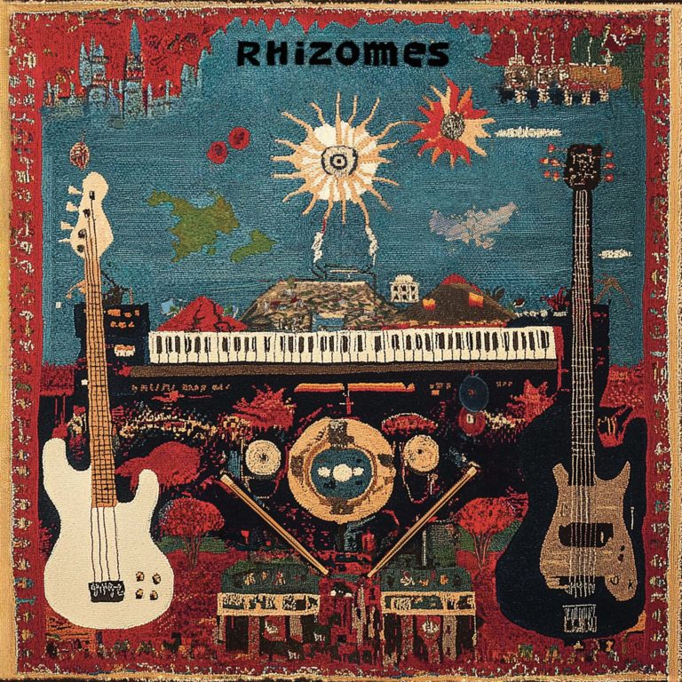 rhizomes creation visuel tapis Julie Politi graphisme direction artistique disque musique groupe musiciens EP cover war rugs
